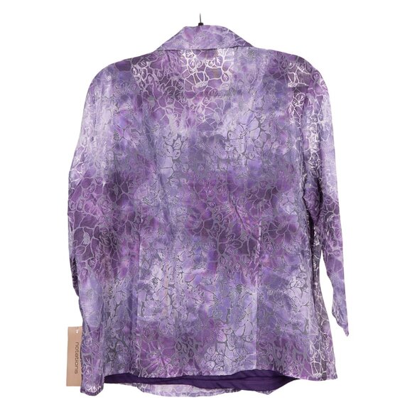 Y2K Sheer Blouse Tank Set XL Womens NEW Purple Floral Button Up Linen Blend - Picture 6 of 8